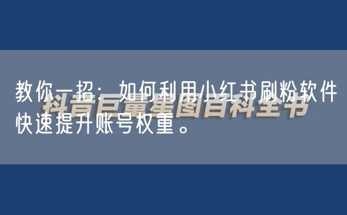教你一招：如何利用小红书刷粉软件快速提升账号权重。